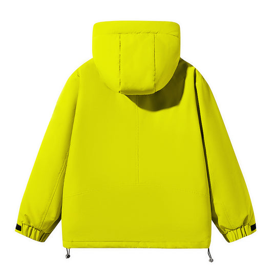 Leuchtend Gelber Kapuzen-Windbreaker mit Vielen Taschen