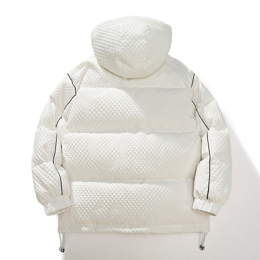 Stilvolle Elfenbeinfarbene Kapuzen-Pufferjacke mit aufgesetzten Taschen