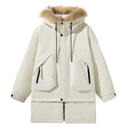 Elegante Creme Parka mit Kunstpelz-Kapuzenbesatz