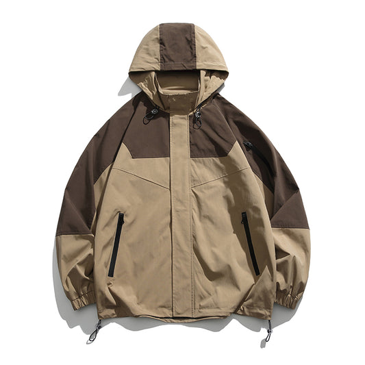 Robuste Polyester-Farbblock-Reißverschluss-Kapuzen-Feldjacke