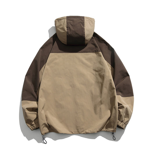 Robuste Polyester-Farbblock-Reißverschluss-Kapuzen-Feldjacke