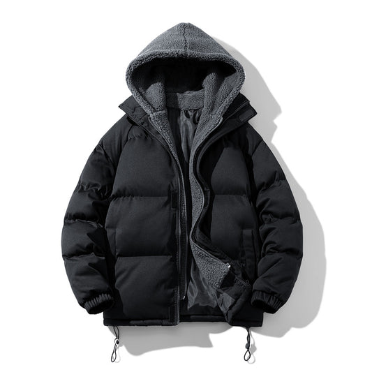 Robuste Polyester Kapuzen-Pufferjacke mit Sherpa-Futter