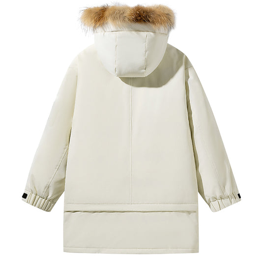 Elegante Creme Parka mit Kunstpelz-Kapuzenbesatz