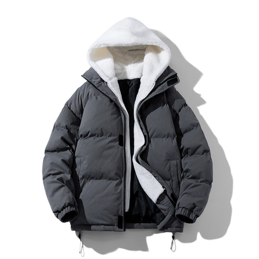 Robuste Polyester Kapuzen-Pufferjacke mit Sherpa-Futter