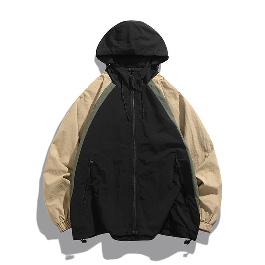 Zweifarbige Baumwoll-Panel-Kapuzen-Casual-Bomberjacke