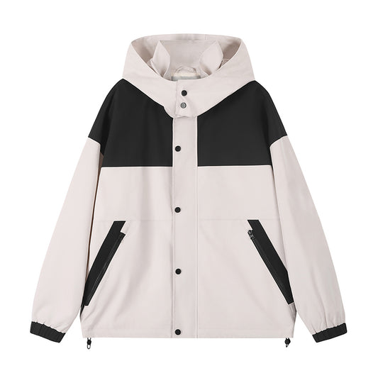 Lebhaftes Polyester-Farbblock-Kapuzen-Casual-Jacke