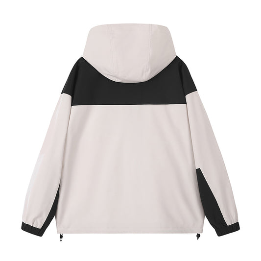 Lebhaftes Polyester-Farbblock-Kapuzen-Casual-Jacke