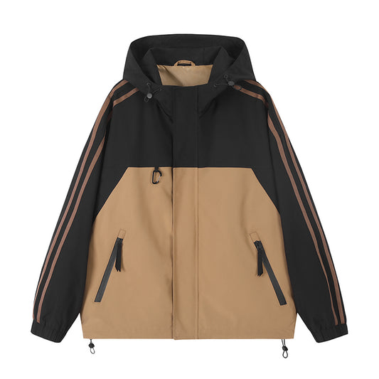 Gestreifte Ärmel Kapuzen Kontrastjacke