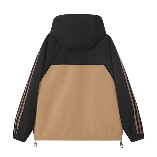 Gestreifte Ärmel Kapuzen Kontrastjacke