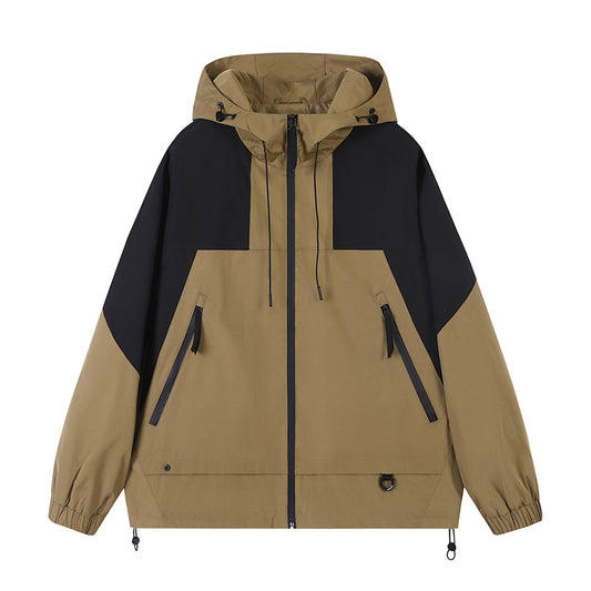 Zweifarbig Kapuzen Reißverschluss-Freizeitjacke