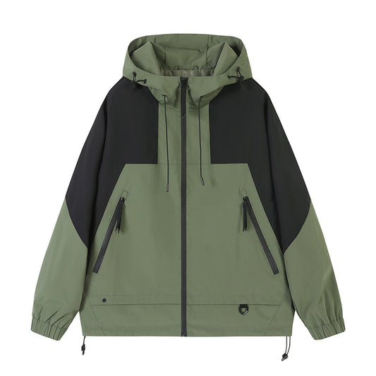 Zweifarbig Kapuzen Reißverschluss-Freizeitjacke