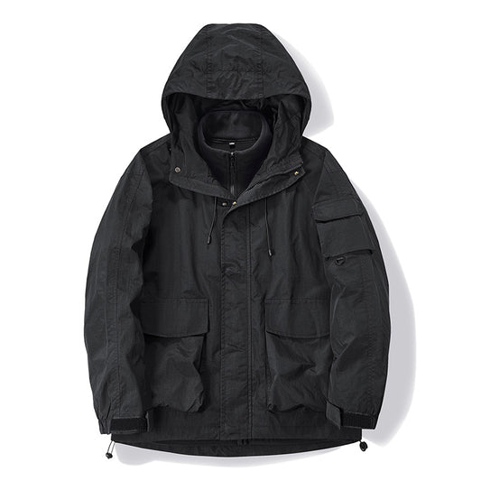 Robuste Schwarze Polyester Kapuzen-Feldjacke