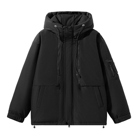 Funktionale Schwarze Kapuzenparka mit Nutztaschen