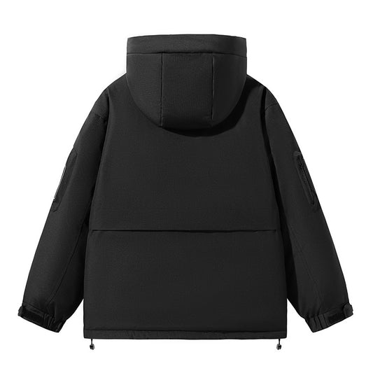 Funktionale Schwarze Kapuzenparka mit Nutztaschen