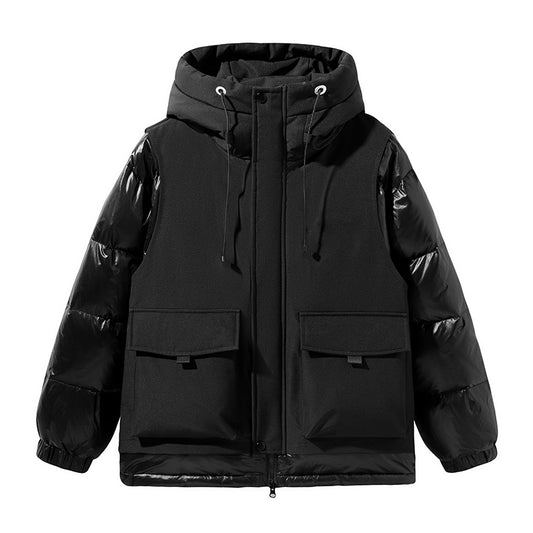 Schlanke Schwarze Kapuzenjacke mit Glänzenden Ärmel-Panels