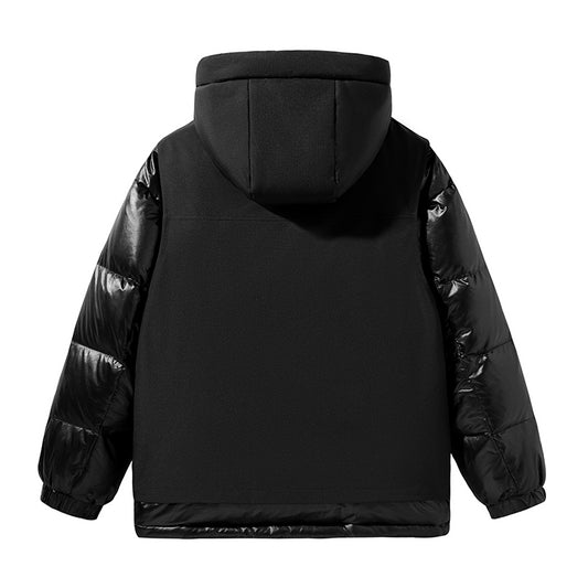 Schlanke Schwarze Kapuzenjacke mit Glänzenden Ärmel-Panels