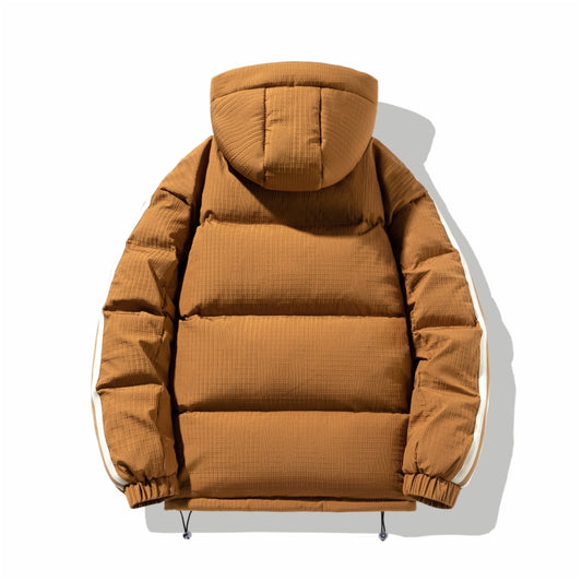 Unisex Modische Hellbraune Kapuzen-Pufferjacke mit Streifendetail