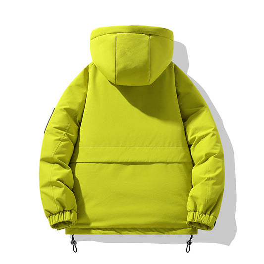 Leuchtend Gelbe Kapuzen-Pufferjacke mit Kontrastreißverschluss