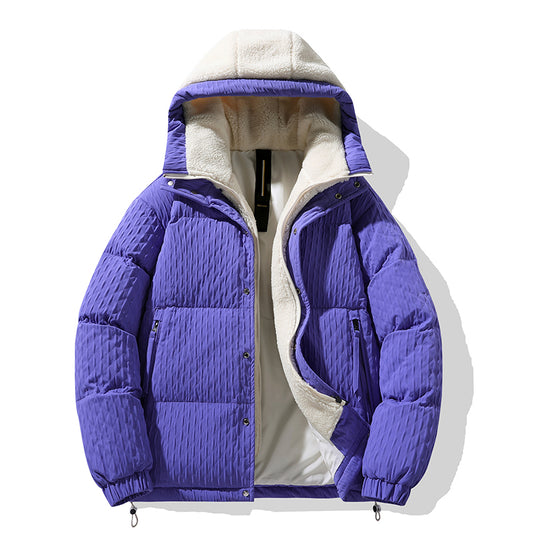 Zeitgenössische Weiße und Lila Kapuzen-Pufferjacke