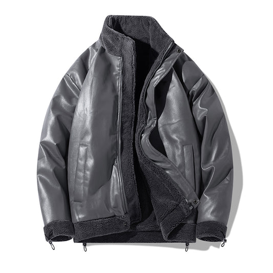 Schlanke Schwarze Polyester-Bomberjacke mit Schaffellkragen