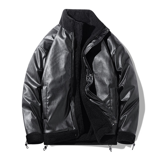 Schlanke Schwarze Polyester-Bomberjacke mit Schaffellkragen