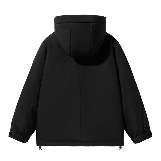 Robuste Schwarze Kapuzenjacke mit Mehreren Taschen