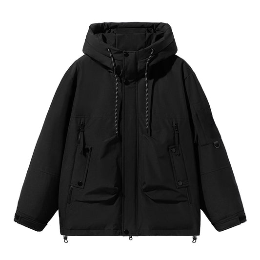 Robuste Schwarze Kapuzenjacke mit Mehreren Taschen