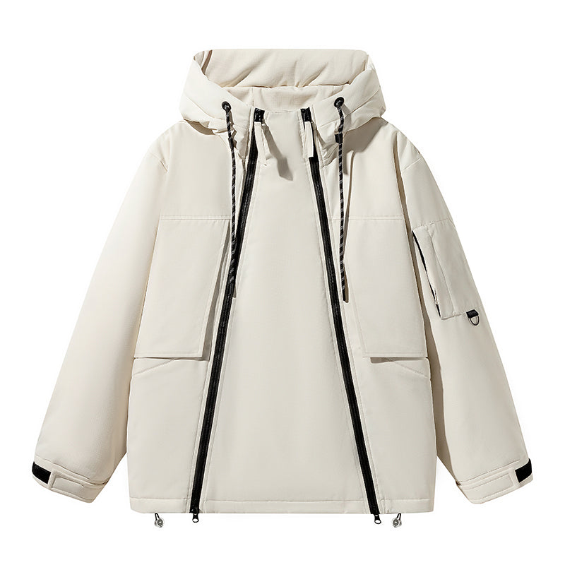 Schlanke Schwarze Kapuzenjacke mit Utility-Design