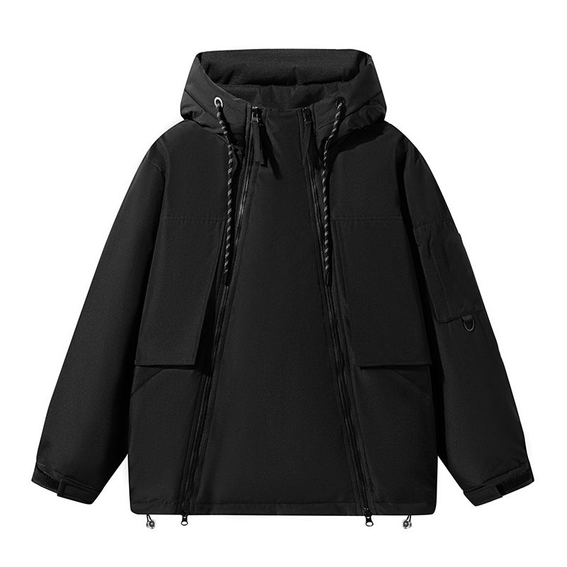 Schlanke Schwarze Kapuzenjacke mit Utility-Design