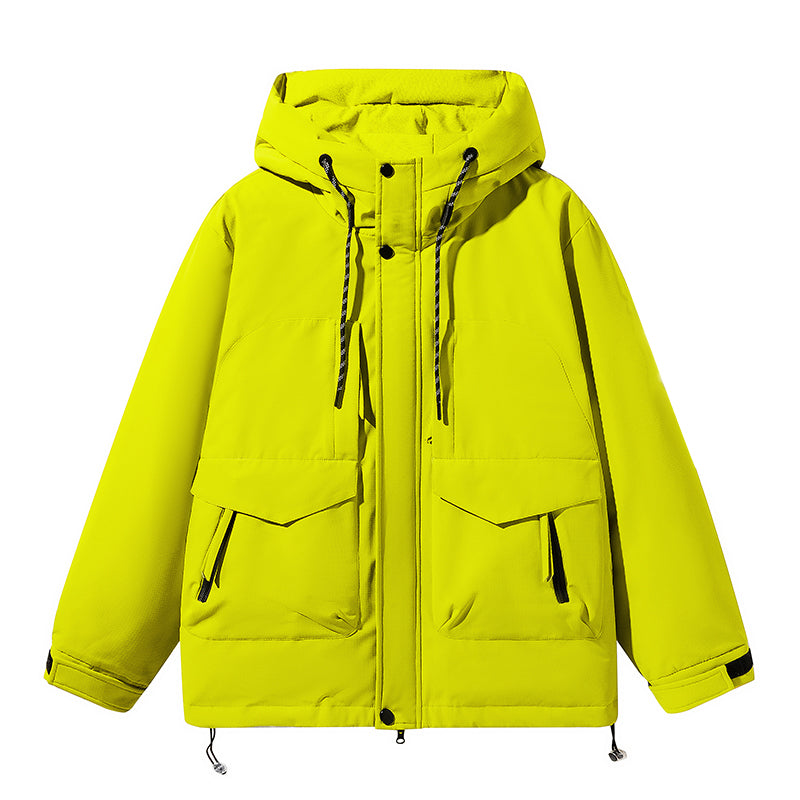 Leuchtend Gelber Kapuzen-Windbreaker mit Vielen Taschen
