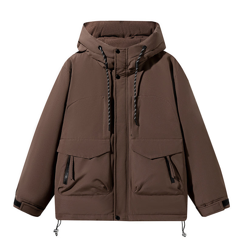 Leuchtend Gelber Kapuzen-Windbreaker mit Vielen Taschen