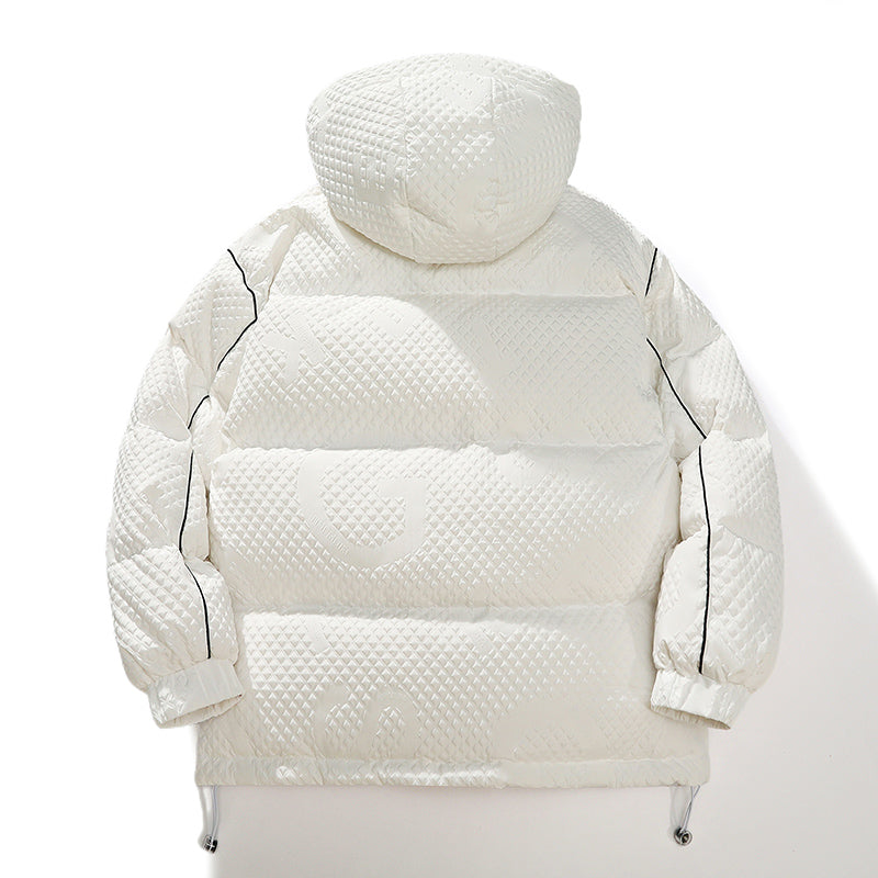 Stilvolle Elfenbeinfarbene Kapuzen-Pufferjacke mit aufgesetzten Taschen