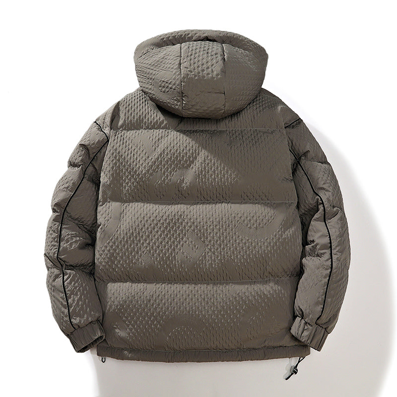 Stilvolle Elfenbeinfarbene Kapuzen-Pufferjacke mit aufgesetzten Taschen