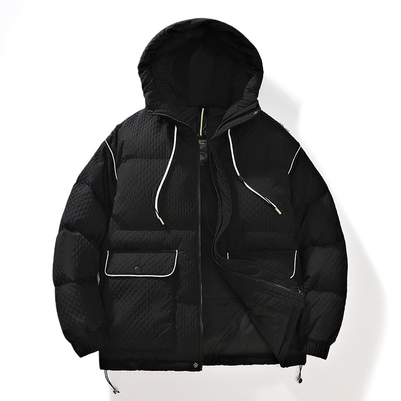 Stilvolle Elfenbeinfarbene Kapuzen-Pufferjacke mit aufgesetzten Taschen