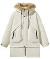 Elegante Creme Parka mit Kunstpelz-Kapuzenbesatz