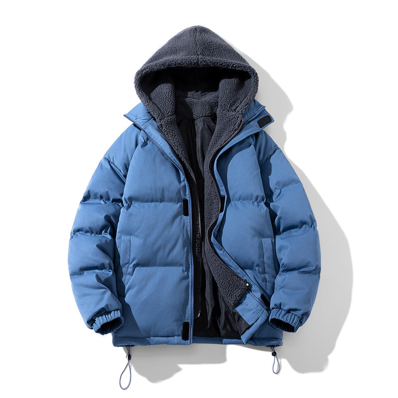 Robuste Polyester Kapuzen-Pufferjacke mit Sherpa-Futter
