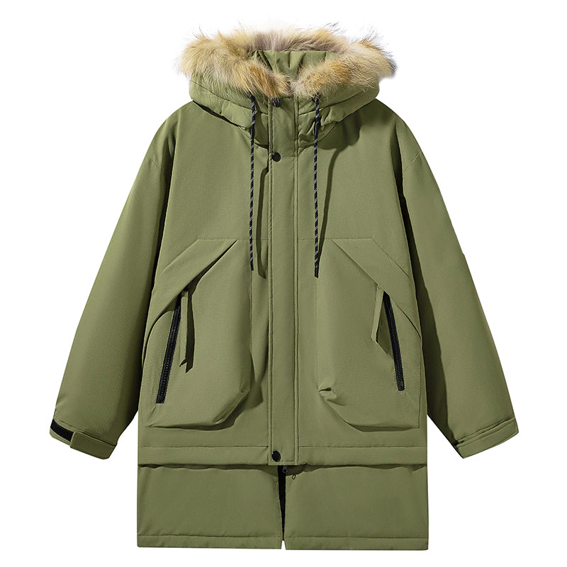 Elegante Creme Parka mit Kunstpelz-Kapuzenbesatz