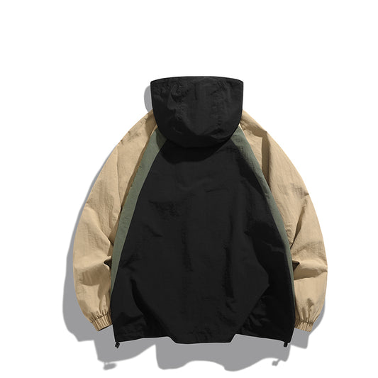 Zweifarbige Baumwoll-Panel-Kapuzen-Casual-Bomberjacke