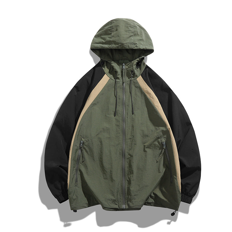 Zweifarbige Baumwoll-Panel-Kapuzen-Casual-Bomberjacke