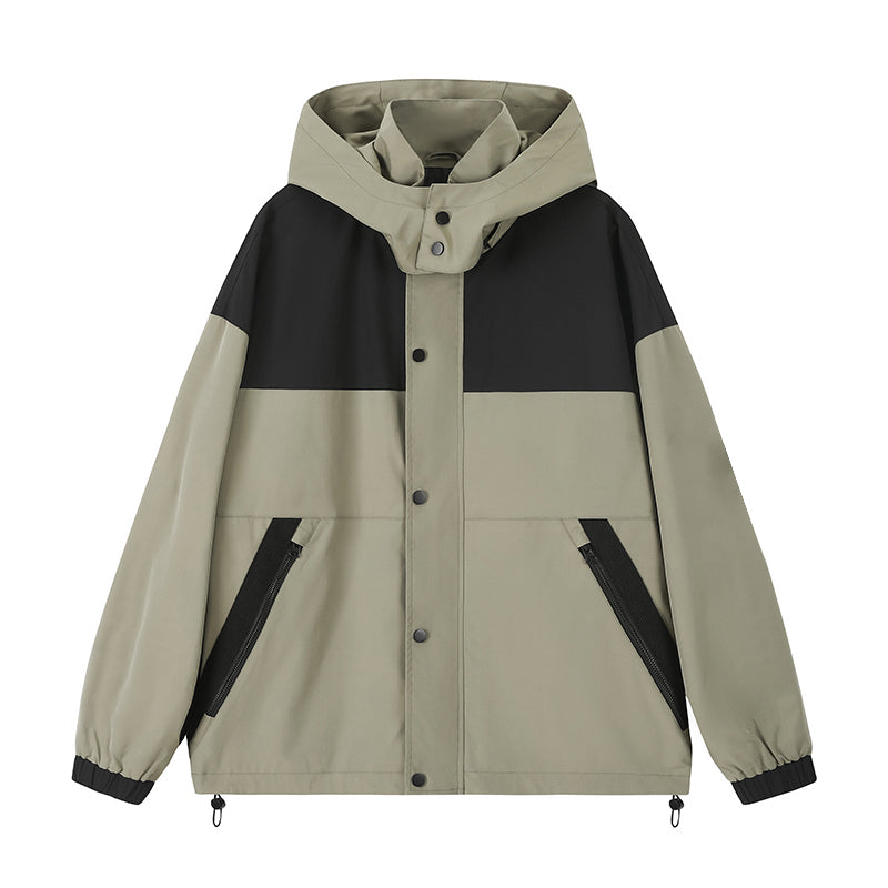 Lebhaftes Polyester-Farbblock-Kapuzen-Casual-Jacke
