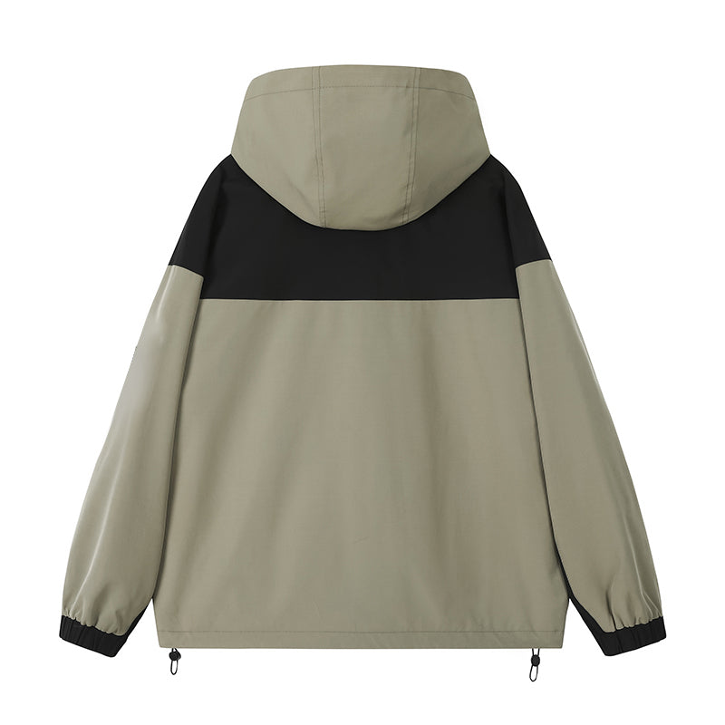 Lebhaftes Polyester-Farbblock-Kapuzen-Casual-Jacke