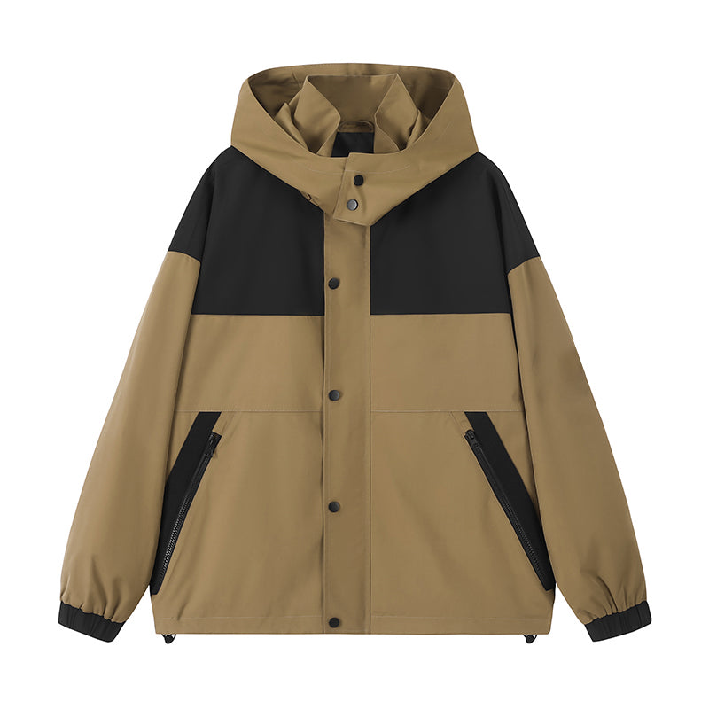 Lebhaftes Polyester-Farbblock-Kapuzen-Casual-Jacke