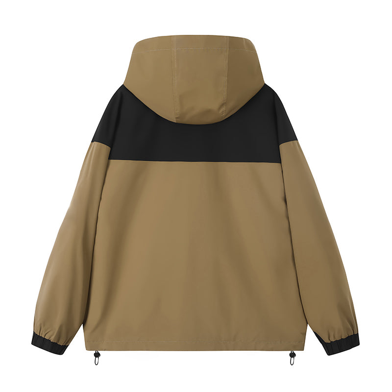 Lebhaftes Polyester-Farbblock-Kapuzen-Casual-Jacke