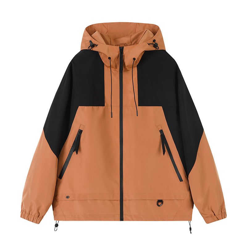Zweifarbig Kapuzen Reißverschluss-Freizeitjacke