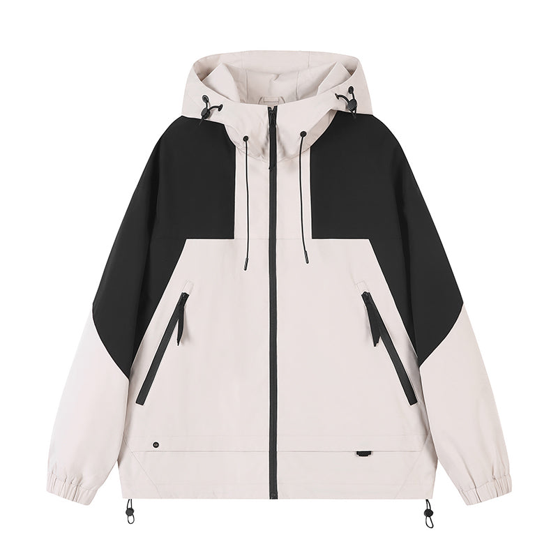 Zweifarbig Kapuzen Reißverschluss-Freizeitjacke