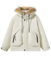 Elegante Creme Parka mit Kunstpelz-Kapuzenbesatz