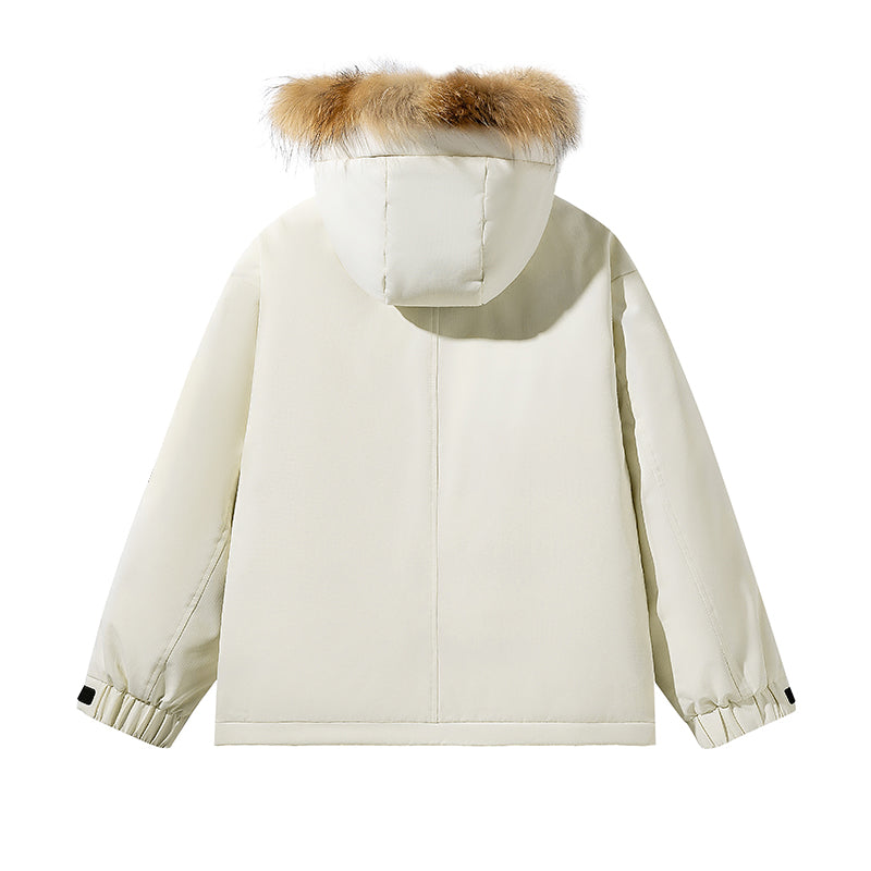 Elegante Creme Parka mit Kunstpelz-Kapuzenbesatz