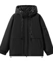 Funktionale Schwarze Kapuzenparka mit Nutztaschen