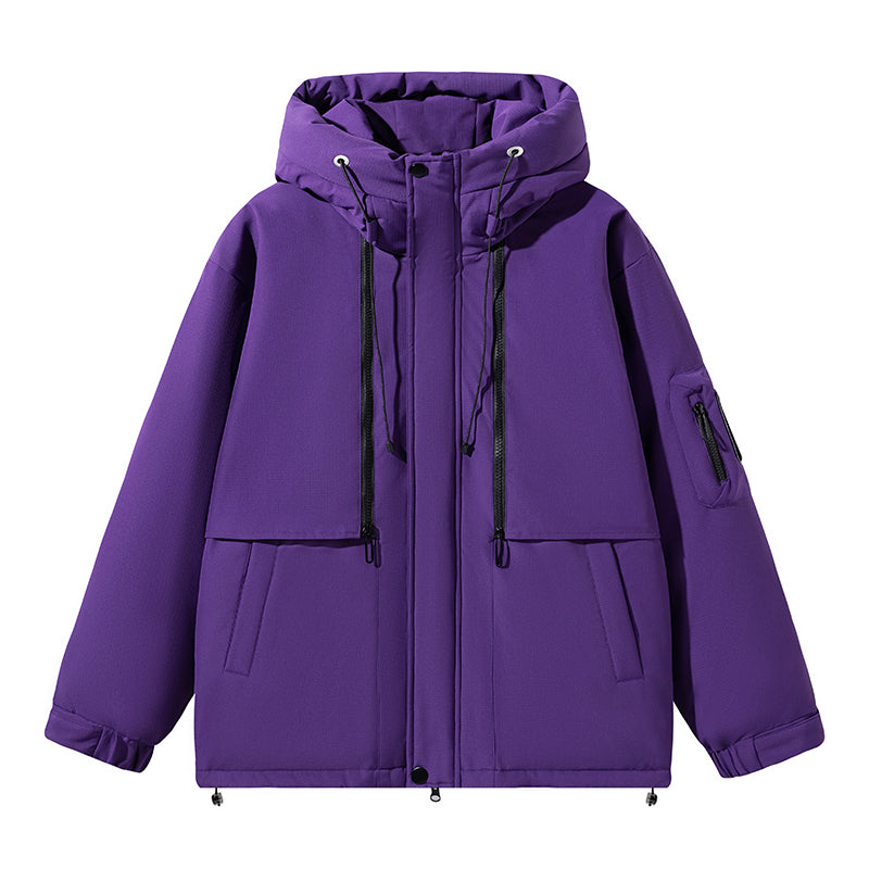 Funktionale Schwarze Kapuzenparka mit Nutztaschen