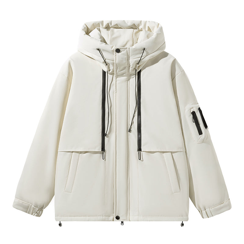 Funktionale Schwarze Kapuzenparka mit Nutztaschen